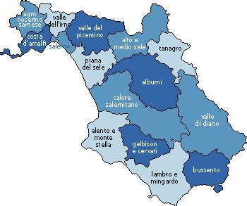 Mappa della provincia di Salerno con Polla evidenziata