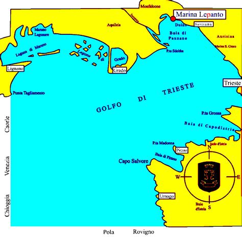 Mappa del Golfo di Trieste che indica le zone di produzione di mitili interessate da allarmi biotossine