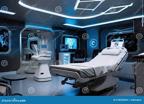 Illustrazione che rappresenta un ospedale moderno con attrezzature mediche