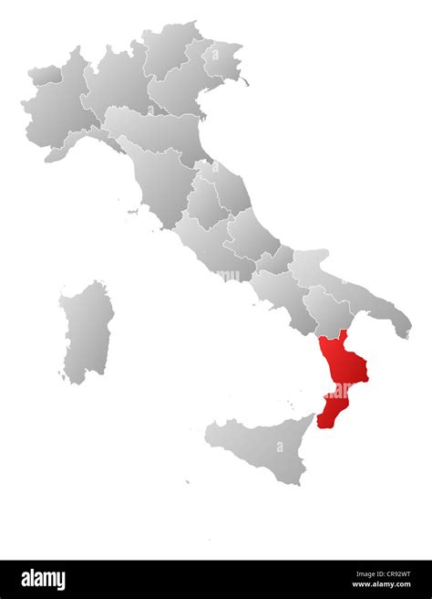Mappa dell'Italia con evidenziata la regione Calabria