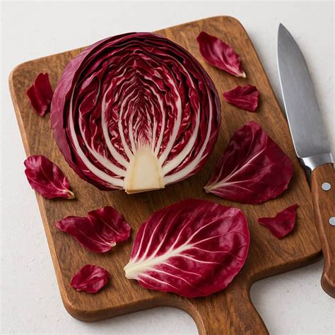 sfumature di radicchio fresco su un tagliere di legno