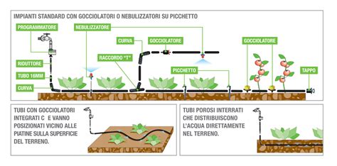 Schema di un impianto di microirrigazione per la fertirrigazione di asparagi in serra.