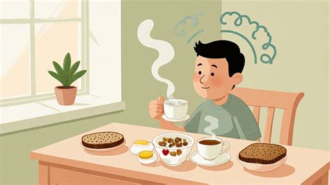 Illustrazione che rappresenta una persona che sceglie opzioni salutari per la colazione, incluso lo sciroppo d'acero.