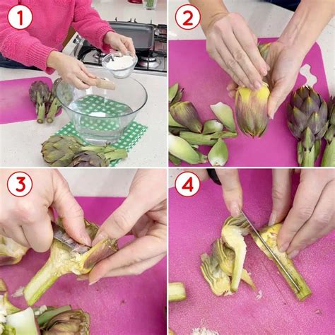 Pulizia e taglio dei carciofi per la torta salata