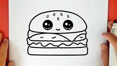 Schizzo iniziale di un hamburger kawaii con forme arrotondate