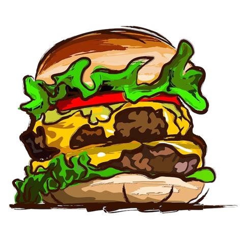 Disegno a strati di un hamburger con carne, lattuga, formaggio e pomodoro