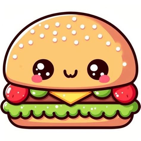 Hamburger kawaii colorato con ingredienti vivaci