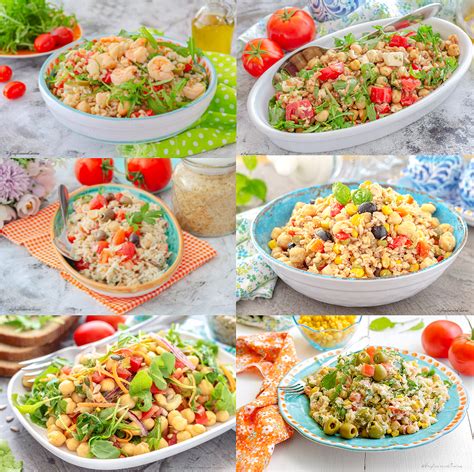 collage di diverse insalate colorate e appetitose