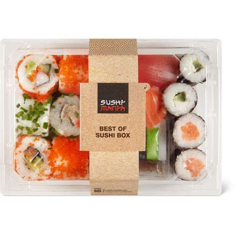 Box sushi d'asporto con una selezione di roll e nigiri