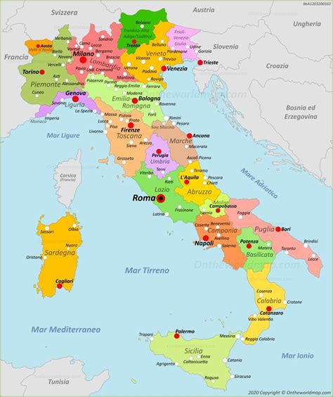 Mappa dell'Italia con evidenziate le regioni note per le loro varianti di focaccia