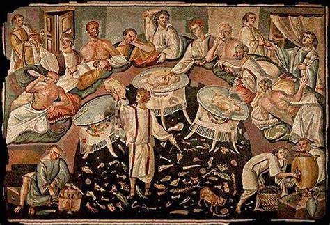 Illustrazione che raffigura un antico banchetto romano