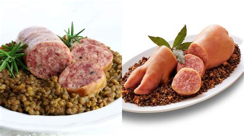 Insieme di immagini che mostrano cotechino, zampone e altre varianti regionali