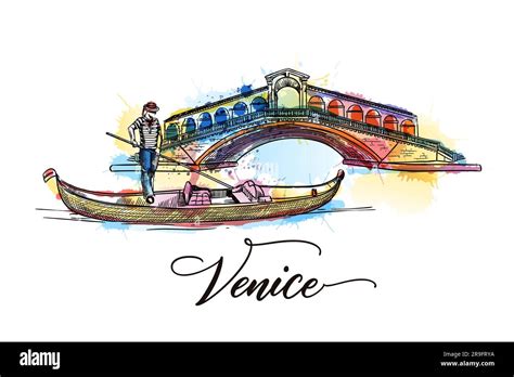 Illustrazione stilizzata di una gondola con simboli veneziani