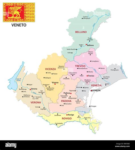 Mappa stilizzata della regione Veneto con evidenziati i capoluoghi