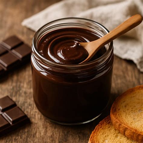 Barattolo di crema spalmabile amaretti e cacao su sfondo rustico