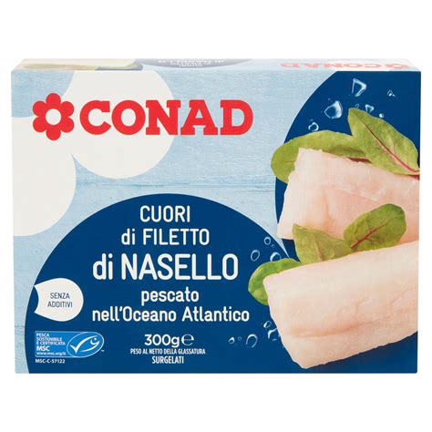 assortimento di nasello fresco e surgelato in un banco frigo