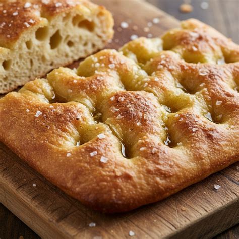 Immagine di una focaccia ligure dorata e fragrante con i tipici buchi
