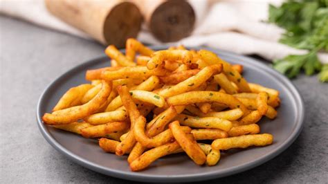 Una ciotola con patatine stick di patate crude tagliate a bastoncino, pronte per essere condite