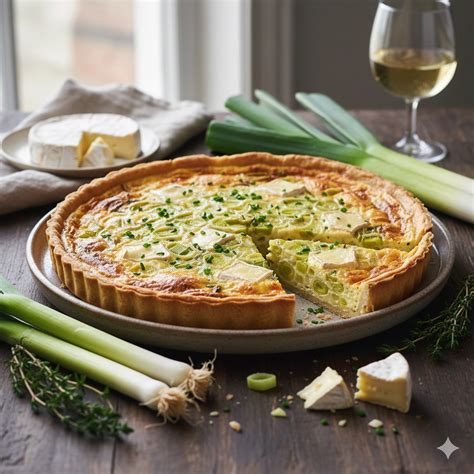 Quiche di porri e feta servita con un'insalata fresca