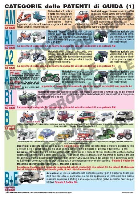 Infografica che illustra le diverse categorie di patenti rilasciate dall'autoscuola e i relativi requisiti.