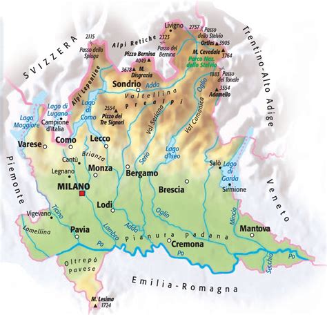 Mappa della Lombardia con evidenziate le aree agricole e montuose