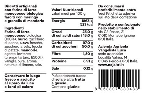Etichetta del prodotto con indicazioni di conservazione e consumo