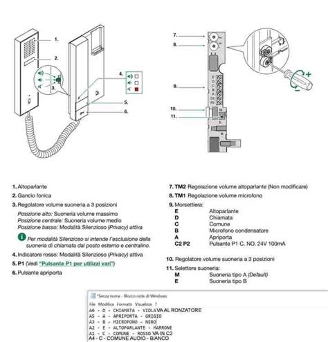 Diagramma schematico di un citofono con le sue componenti principali (cornetta, pulsante, altoparlante, microfono, scheda elettronica)