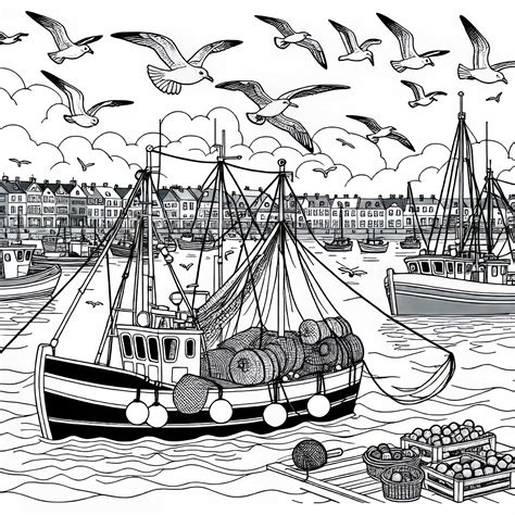 Illustrazione di un antico porto di pesca con barche, che evoca la tradizione marinara