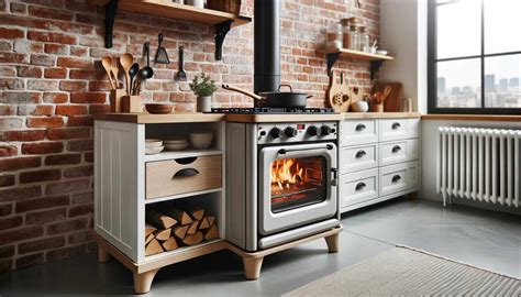 Illustrazione di una cucina rustica con un forno a legna e pane appena sfornato