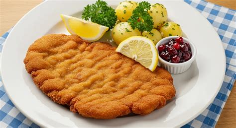 Immagine di una Wiener Schnitzel dorata e croccante servita con limone