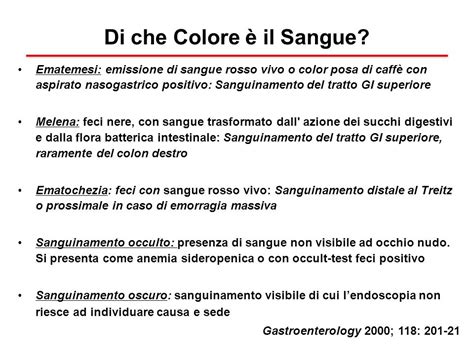 Schema che illustra i diversi tipi di sanguinamento gastrointestinale: sangue rosso vivo, feci nere (melena) e sangue occulto.