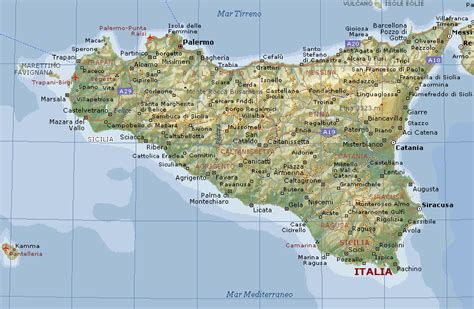 mappa della Sicilia con evidenziato il Canale di Sicilia e la costa di Sciacca