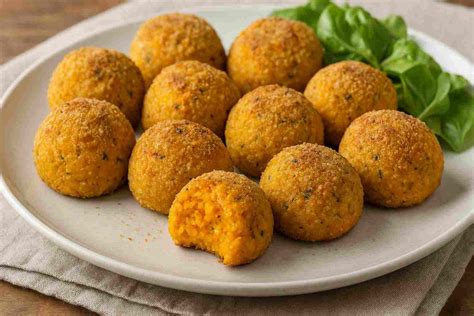 Piatto di polpette di zucca al forno pronte per essere servite