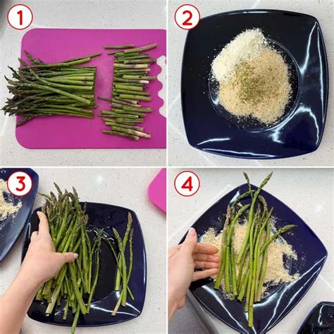 Immagine che illustra la preparazione degli asparagi, con particolare attenzione alla rimozione della parte finale del gambo