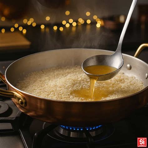 Cottura del risotto con aggiunta di brodo