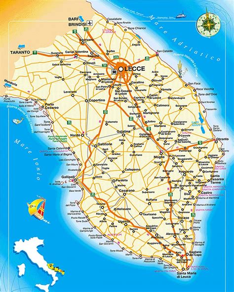 Mappa del Salento con evidenziate le città di Lecce e Galatina, luoghi simbolo del pasticciotto.