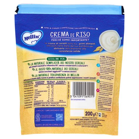 Confezione di Crema di Riso Mellin con elenco ingredienti