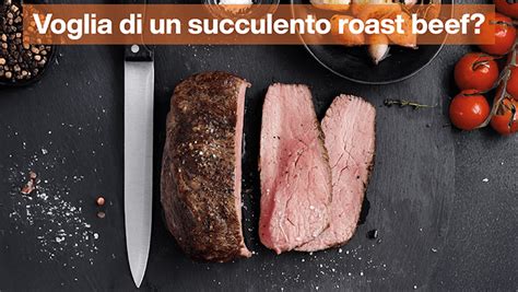 Un succulento pezzo di roast beef appena sfornato, con una crosticina dorata e un interno rosato.
