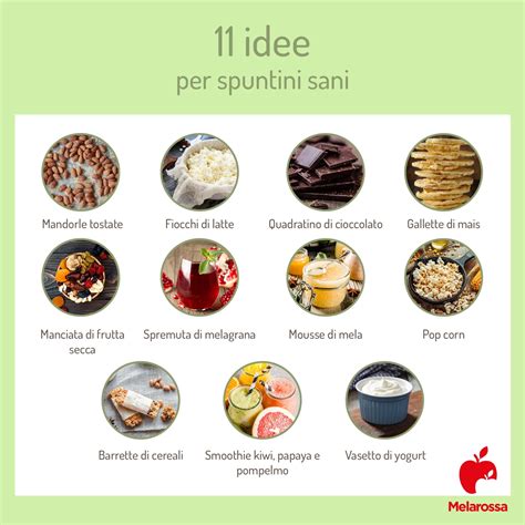 Infografica con esempi di spuntini sani e nutrienti per sostituire il junk food.