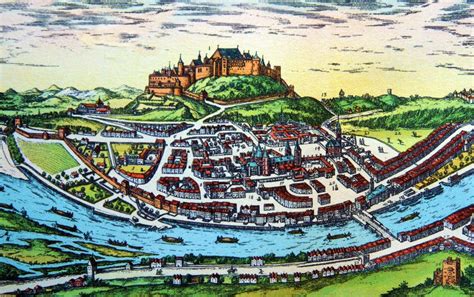 Illustrazione medievale di una città fortificata