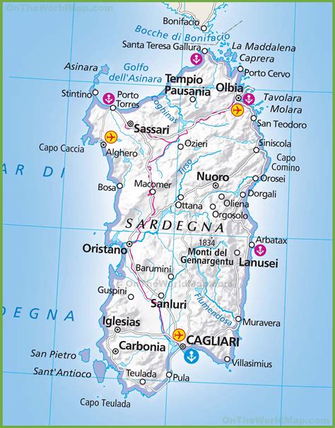 Mappa della Sardegna con evidenziata la regione dell'Ogliastra