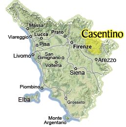Mappa della vallata del Casentino in provincia di Arezzo