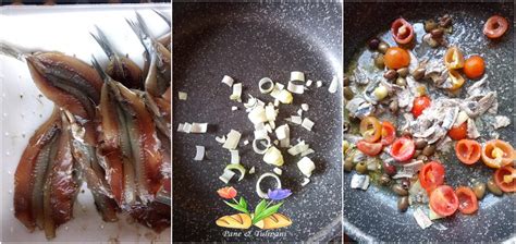 Ingredienti freschi per la preparazione di alici e pistacchi