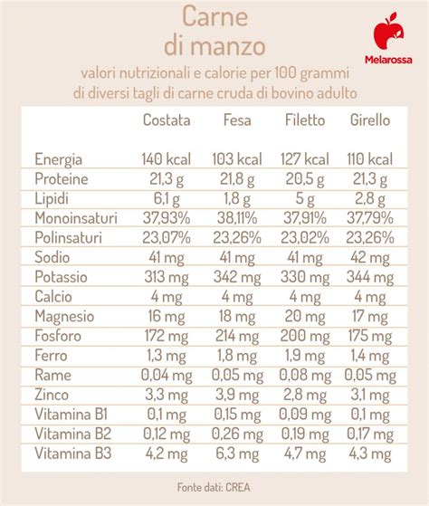 grafico che illustra i valori nutrizionali della carne di manzo, evidenziando proteine, ferro e vitamine del gruppo B