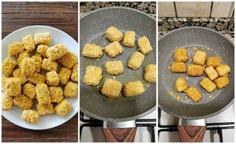 tèglia con cubetti di tofu impanato pronti per essere infornati
