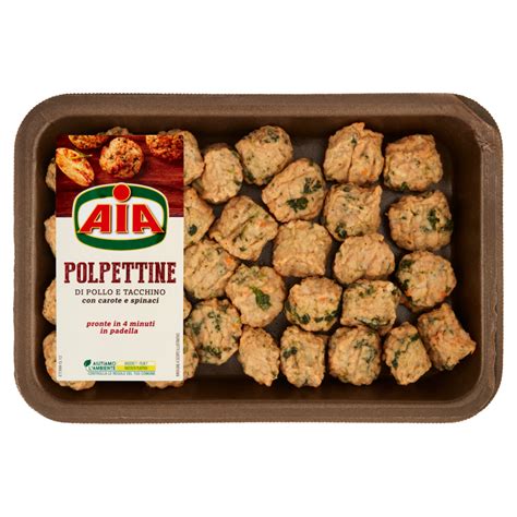Immagine di polpettine Aia con pollo, tacchino, carote e spinaci pronte per essere cucinate