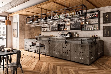Interno di un locale newyorkese con bancone in legno e sedute vintage