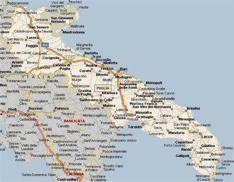 Mappa della regione Puglia con evidenziate le aree della Murgia