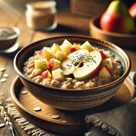 Foto di un porridge di quinoa invitante, guarnito con frutta fresca, frutta secca e semi.