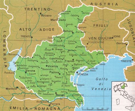 Mappa della regione Veneto con evidenziate le zone di raccolta funghi (Pianura e Lessinia)